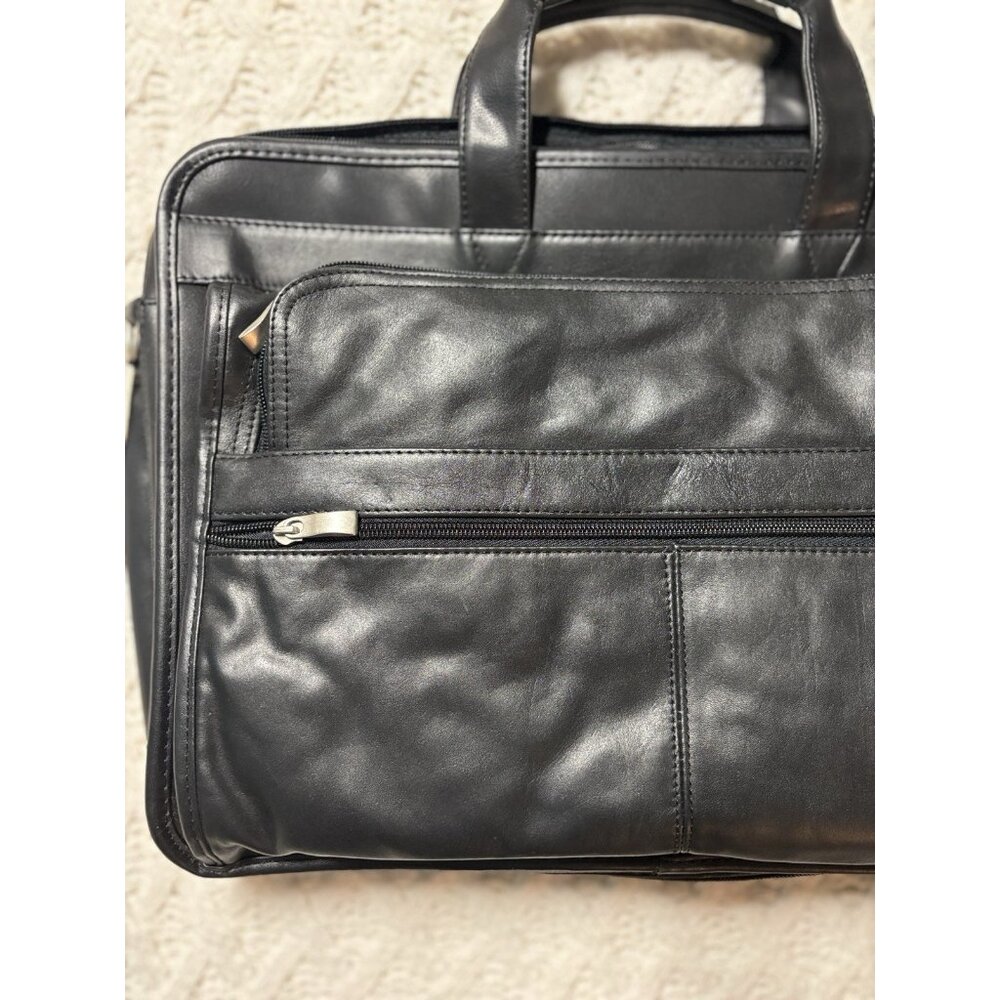 Leather attache briefcase Expandable messenger bag with handle & shoulder strap‎